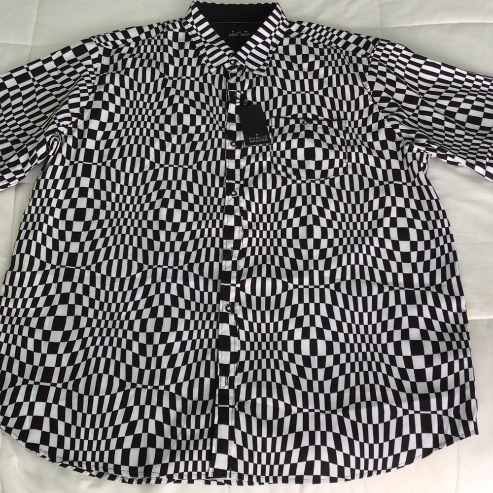 R Public Record - Black & White Optical Checkered Button-Up Shirt